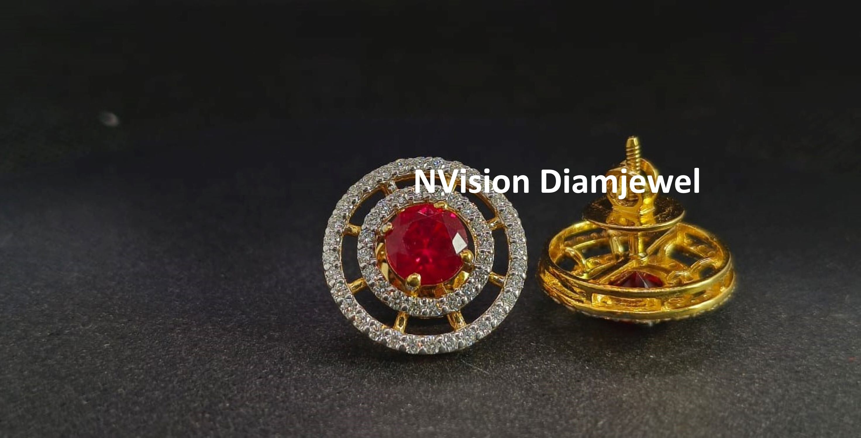 Imperial Ruby and Natural Diamond Circle Earrings