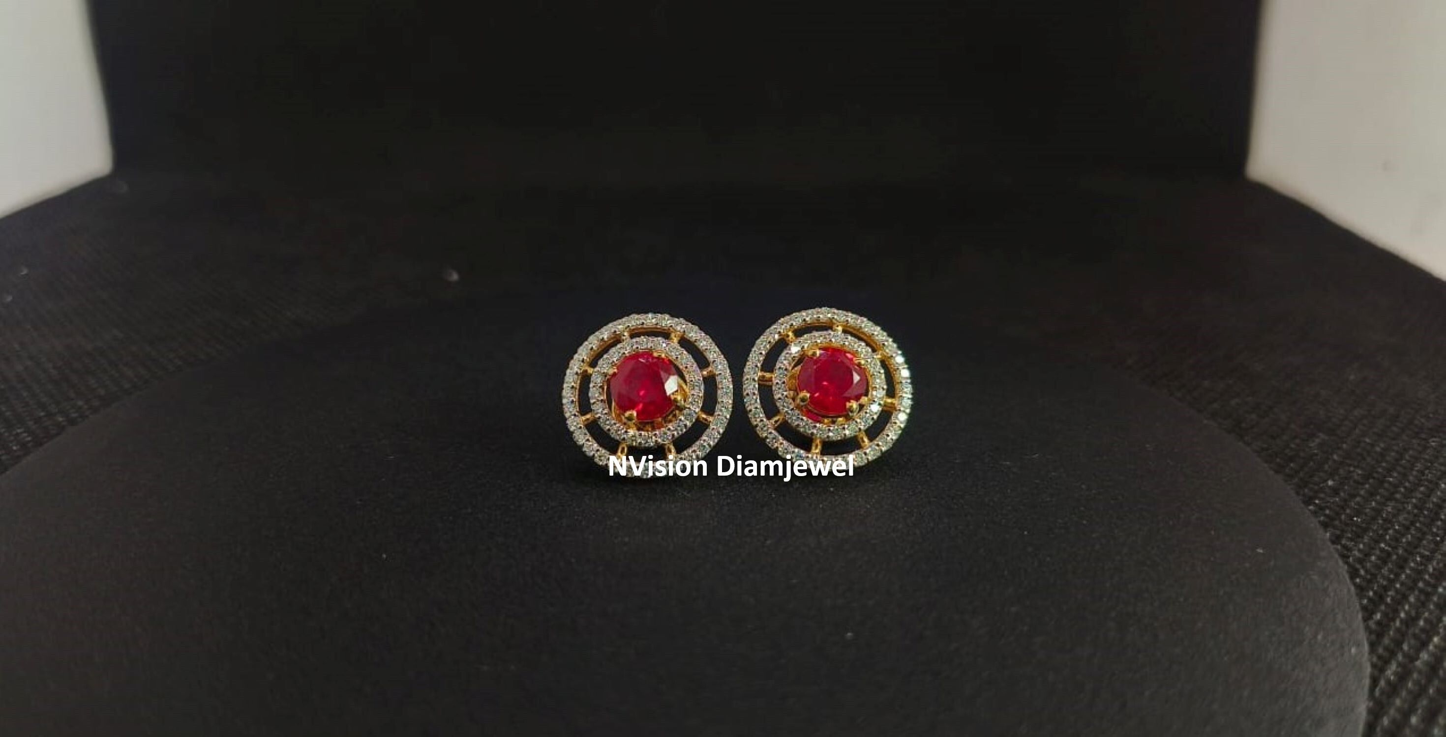 Imperial Ruby and Natural Diamond Circle Earrings