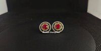 Imperial Ruby and Natural Diamond Circle Earrings