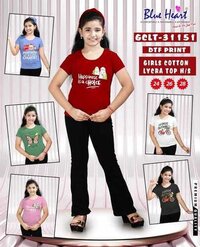 Girls Cotton Lycra Top H/s - Cotton Lycra Blend, S-xl, Black | Half Sleeve, Round Neck, Stretchable, Hip Length