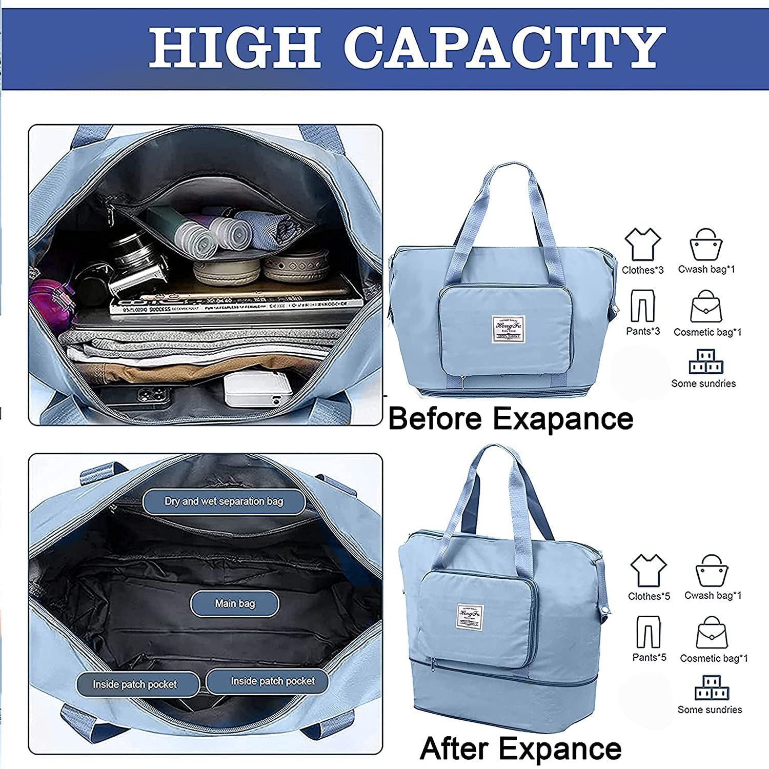 FOLDABLE TRAVEL POCKET DUFFLE BAG (WITH POCKET )