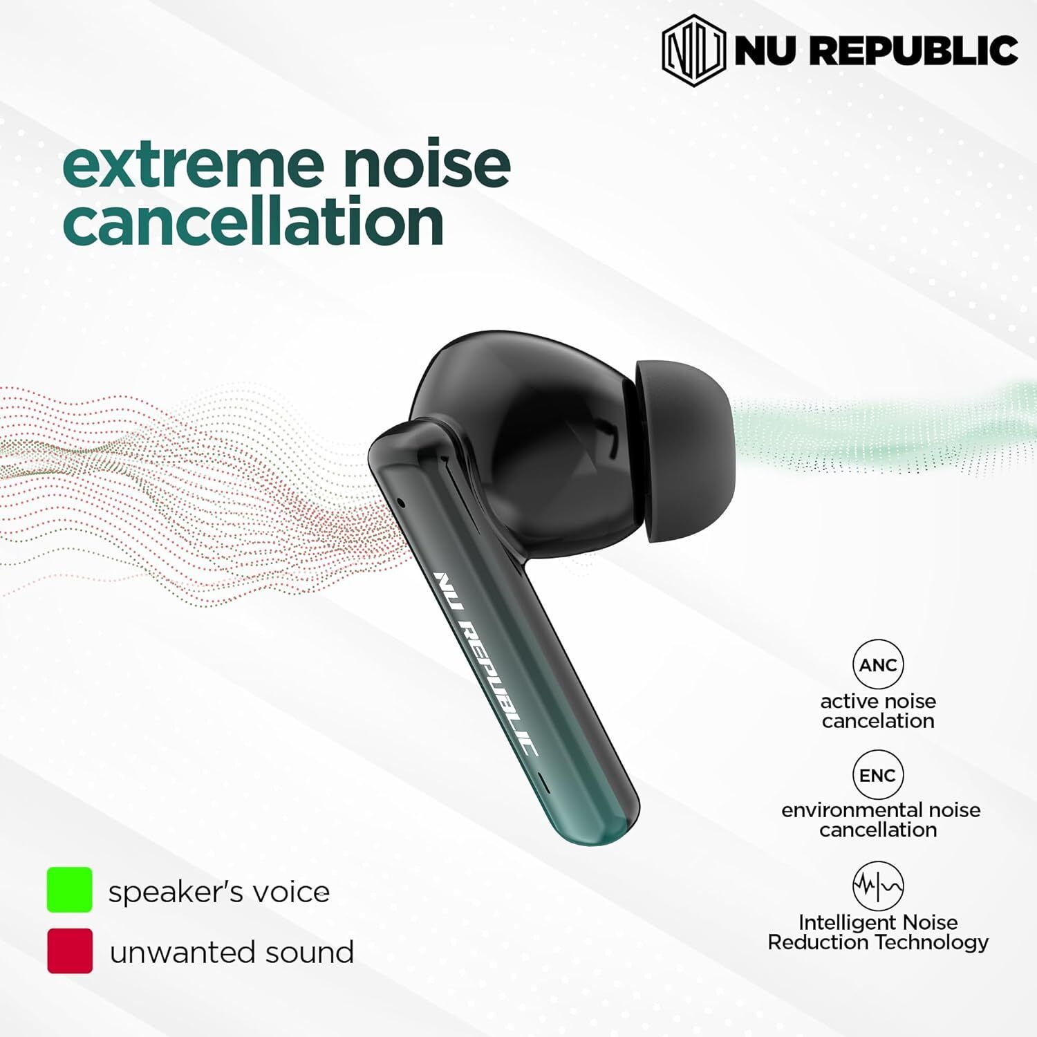 Nu Republic Epic ANC Earphone Earbuds Bluetooth Wireless with X-Bass Upto 64 hrs