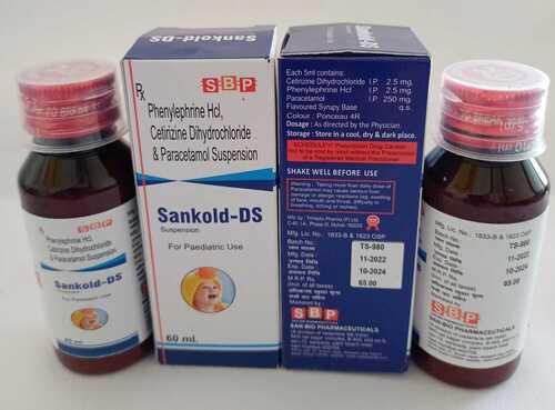 Sankold-Ds Suspension - Ingredients: Composition;
Cetrizine Dihydrochloride  I.P.   2.5  Mg
Phenylephrine Hydrochloride   I.P.  2.5  Mg
Paracetamol     I.P 250  Mg