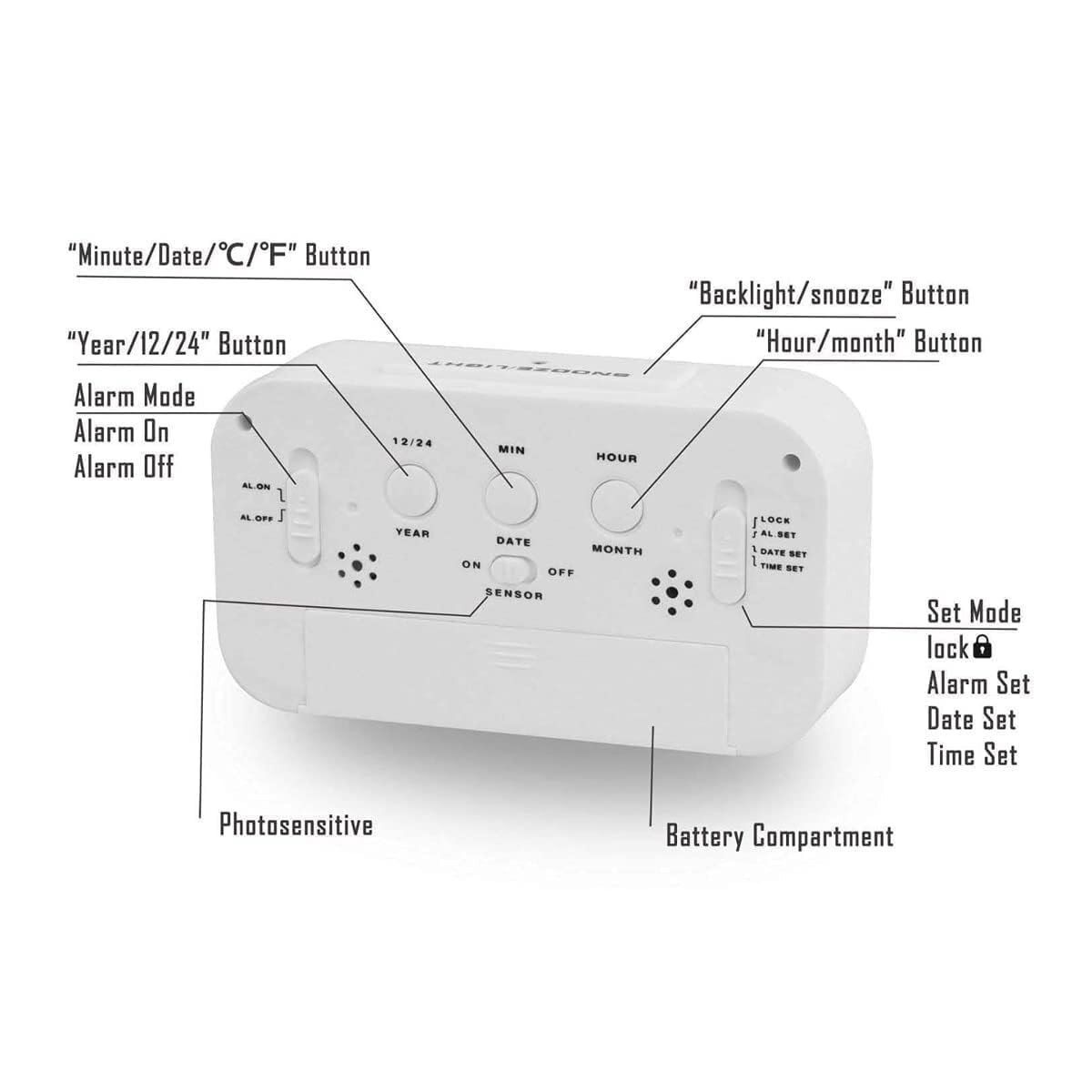 Rectangle Digital Alarm Clock only White