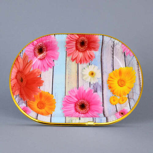 Medium Plastic Flower Printed Design Serving Tray