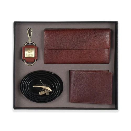 Gents Exclusive Combo 4 In 1 Gift Set - Color: Brown