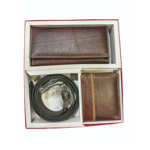 3 In 1 Leather Corporate Gift Set - Color: Brown