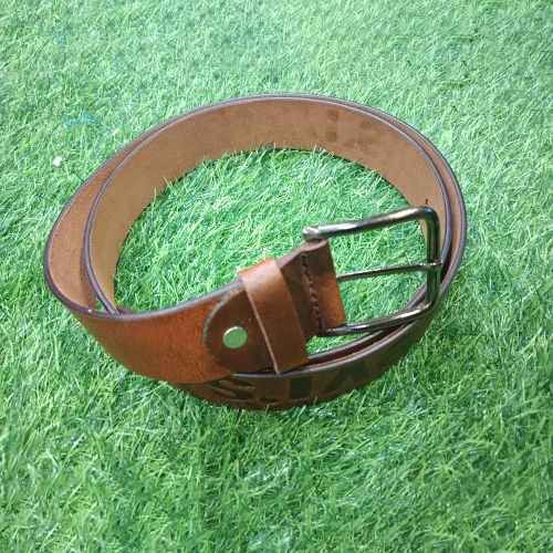 Men Tan Leather Belt - Color: Brown