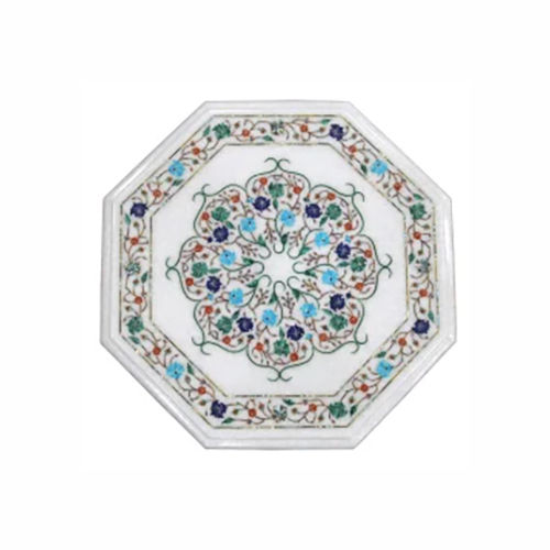 Designer Marble Inlay Table Tops - Color: White