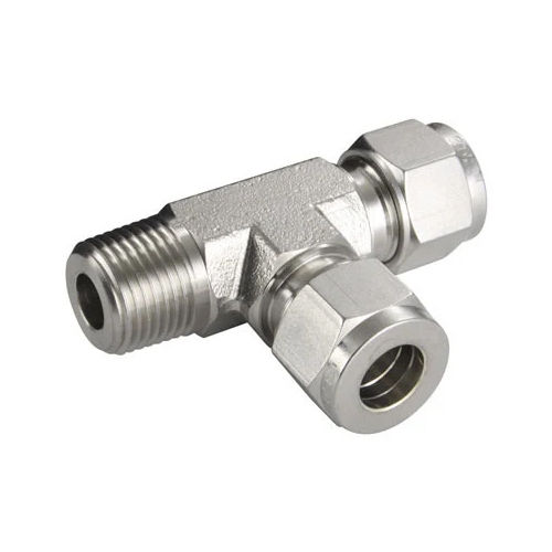 Male Run Tee - Stainless Steel, Round Shape, Silver Color | Durable Male-to-Male Connection for Fluid Handling Systems