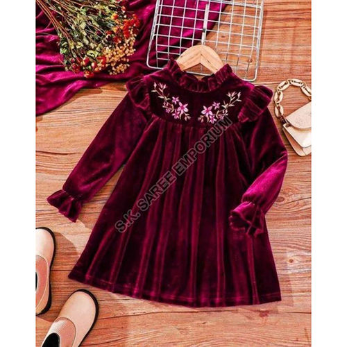 Girls Warm Shaneel Fabric Velvet Frock - Color: Different Available