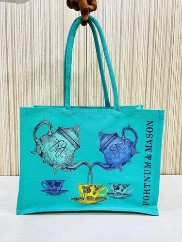 Beautifully Printed Jucos ( Combination of Jute & Cotton) Ladies Shopping Bag for Versatile Use