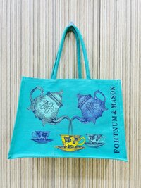 Beautifully Printed Jucos ( Combination of Jute & Cotton) Ladies Shopping Bag for Versatile Use