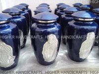 Lady Of Guadalupe Engraved Adult Cremation Urns For Ashes - Blue Metal Handcrafted Adult Urns Wholesale Supplies - Finishing: Enamel
