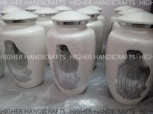 Lady of Guadalupe Engraved Adult Cremation Urns for Ashes - White Metal Handcrafted Adult Urns Wholesale Supplies