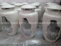 Adult Cremation Urn - Aluminium, 10"x6.5" | Modern White & Silver Enamel Finish, Handcrafted Quality