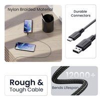 3A Fast Charging 1.5m Braided Type C Cable for Type C devices, 480Mbps, Quick Charge 3.0 (Black)