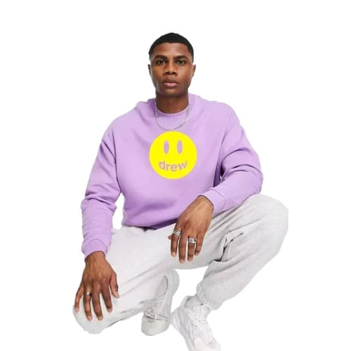 Men Round Neck Woolen Sweatshirt - Color: Pink