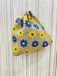 Hand Embroidered Jute Pouches with Drawstring and Flower Printed Elegant Shopping Bags