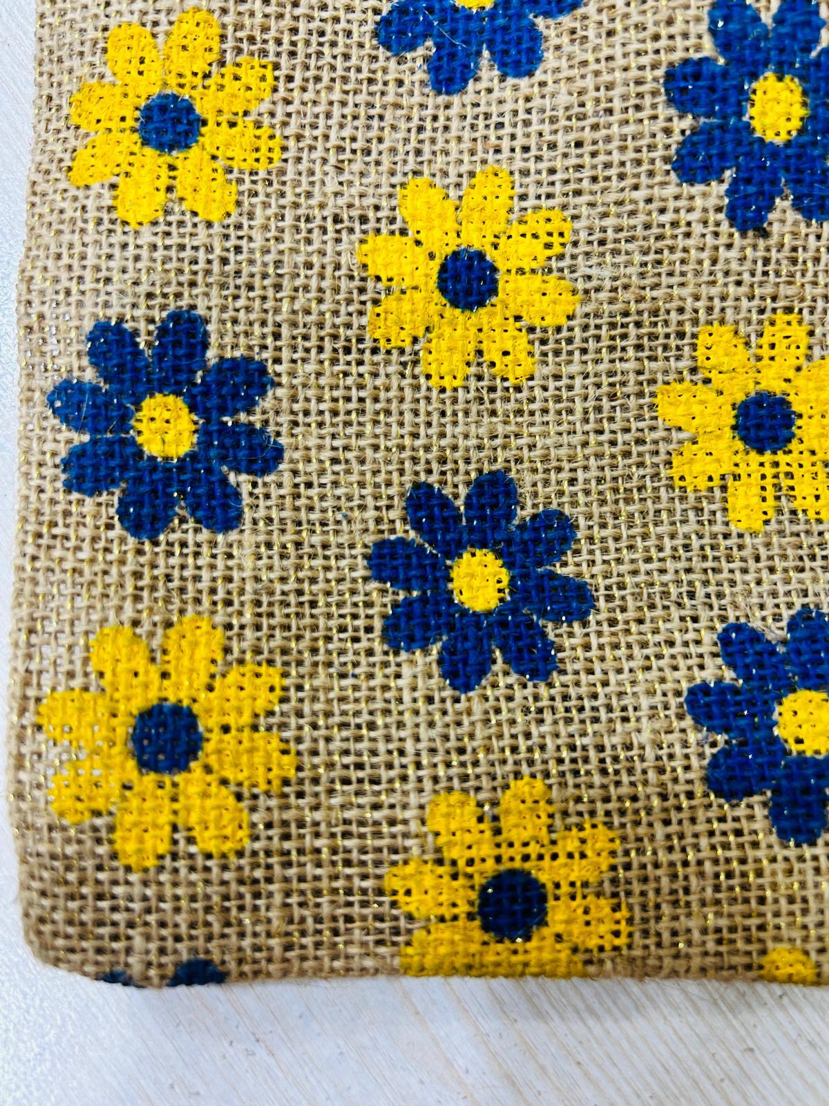 Hand Embroidered Jute Pouches with Drawstring and Flower Printed Elegant Shopping Bags