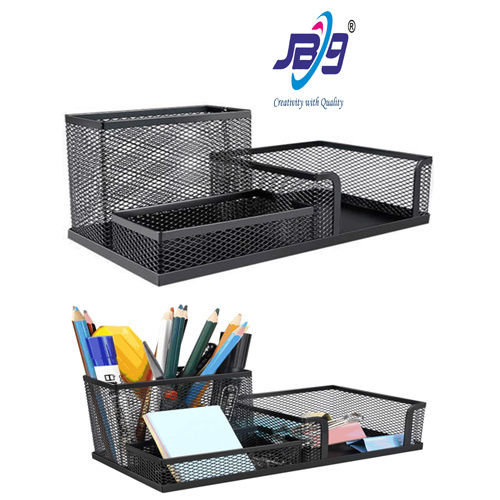 Jb9 3 Compartment Mesh Wire Pen Stand - Material: Metal