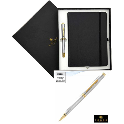 Cross Coventry Chrome Gold Ballpoint Pen With Notebook