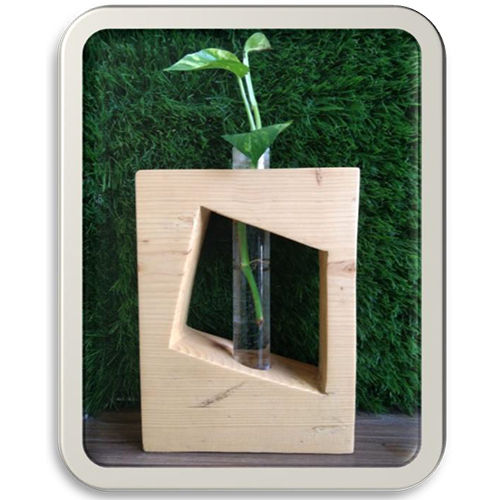 Square Wooden Planter With Test Tube - Color: Brown