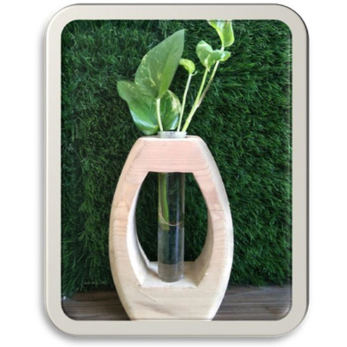 Oval Wooden Planter With Test Tube - Color: Brown