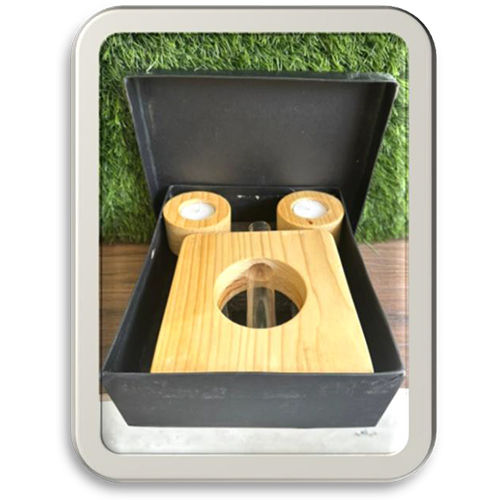 Diwali Wooden Planter Box With Two Candles - Color: Golden