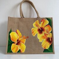 Floral Printed Eco-friendly Tote Bag Custom Logo And Flower Pattern For Gifts - Jute, Small/medium/large, Multi-color | Hand Made, Reusable, Flexiloop Handle, Stylish Carryall