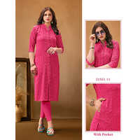 Rani Pink Color Ladies Chikankari Work Kurti - Feature: Washable