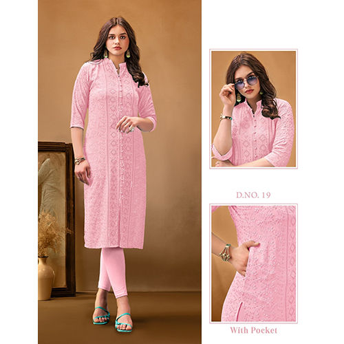 Baby Pink Color Ladies Chikankari Work Kurti