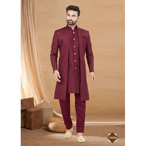 Mens Maroon Indo Western Sherwani