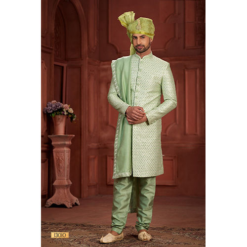 Mens Sea Green Wedding Wear Sherwani