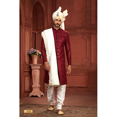 Mens Maroon Wedding Wear Sherwani