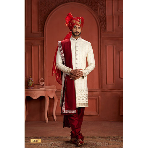 Mens Embroided Designer Wedding Wear Sherwani - Feature: Dry Cleaning