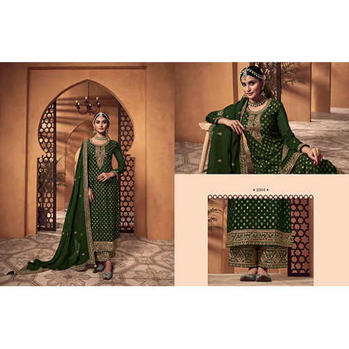 Ladies Party Wear Green Suit