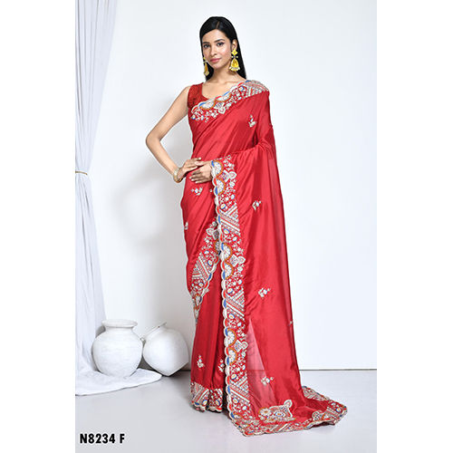 Ladies Party Wear Saree - Color: Red