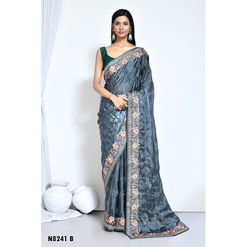 Ladies Party Wear Saree - Pattern: Embroidered