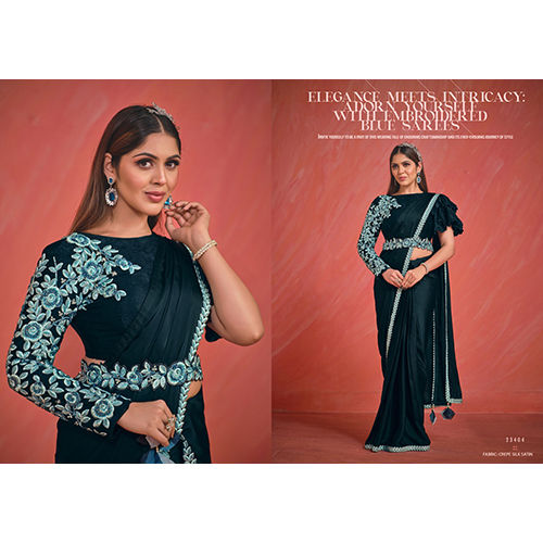 Ladies Designer Ready To Wear Saree - Color: Black