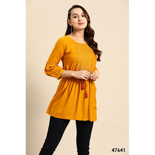 Ladies Orange Short Kurti - Color: Mustard Yellow