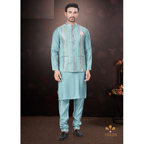 Mens Sky Blue Wedding Collection Kurta Set