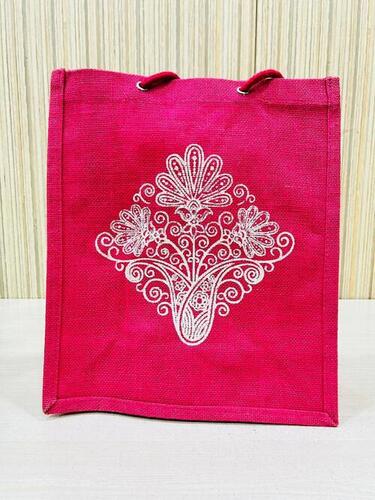 Durable Laminated  100% Jute Tote Bag for Gift  With Long Cotton handle