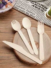 Wooden Knives, Fork, Spoon Set - Natural Wood Finish | Includes Stylish Napkins For Elegant Dining Experience