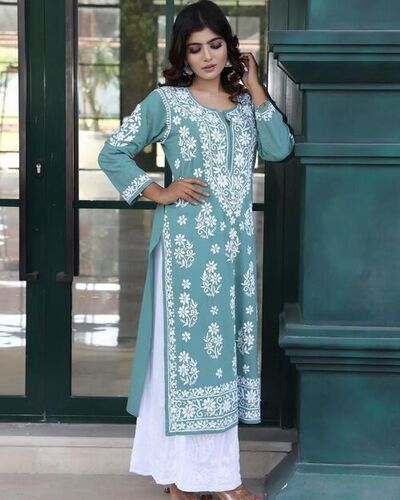 Kurti With Chickankari Plazo