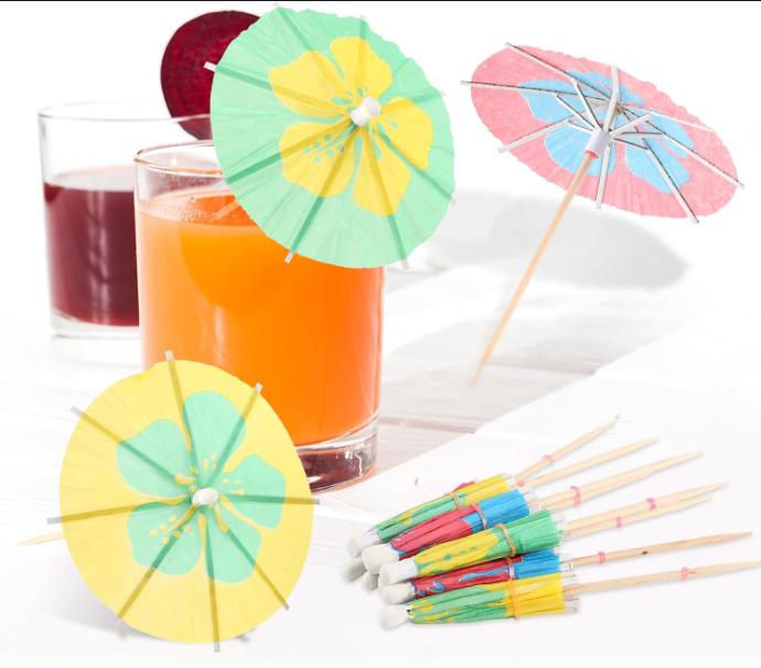 Umbrella Toothpick Sticks - Wooden, 3.5 Inches Long, Assorted Colors | Perfect for Party Decoration, Ideal for Appetizers and Snacks