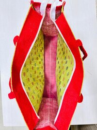 Jute Grocery Jute Bag Dotted Print With Zipper Lock And Cotton Web Handles