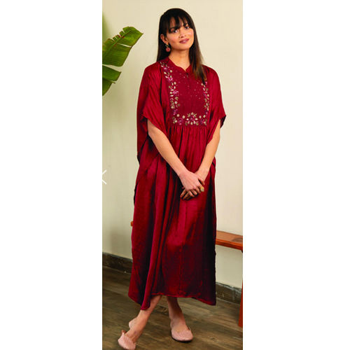 Ladies Burgundy Silk Fabric Kaftan - Color: Different Available