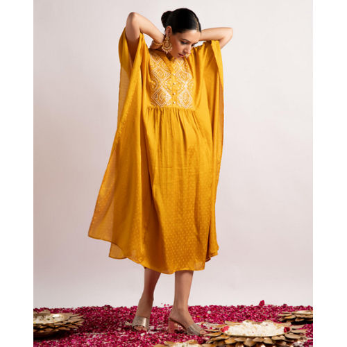 Ladies Mustard Silk Kaftan - Color: Different Available