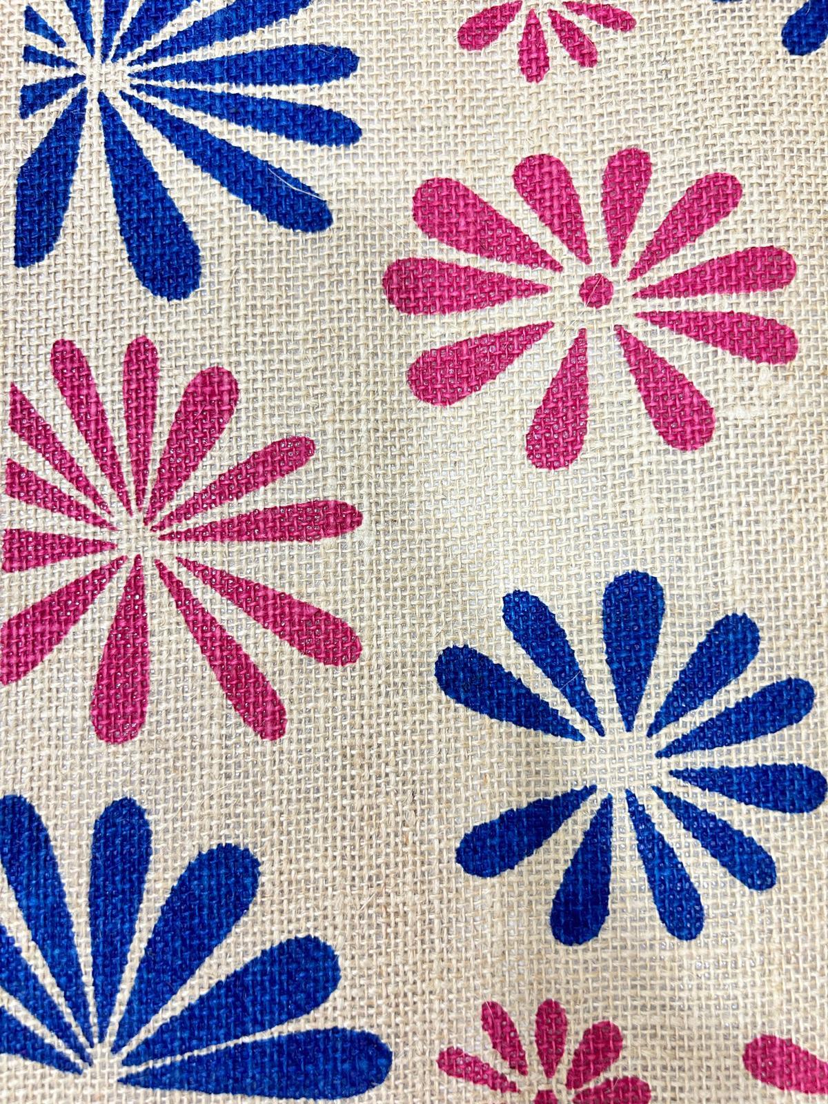 100% Natural Jute Fabric Flower Printed Product